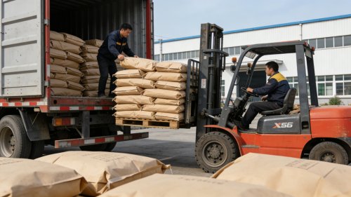 SAP吸水树脂成品在工厂厂区装车发货现场