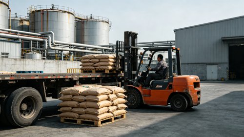 高吸水性树脂SAP白色颗粒工厂厂区装车粒径20至50目保水压大于等于25克每克用于纸尿裤芯体